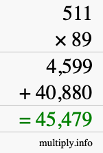 How to calculate 511 times 89 using long multiplication