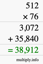 How to calculate 512 times 76 using long multiplication