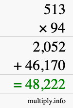 How to calculate 513 times 94 using long multiplication