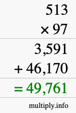 How to calculate 513 times 97 using long multiplication