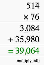 How to calculate 514 times 76 using long multiplication