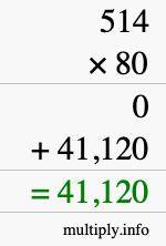 How to calculate 514 times 80 using long multiplication