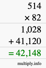 How to calculate 514 times 82 using long multiplication