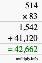 How to calculate 514 times 83 using long multiplication