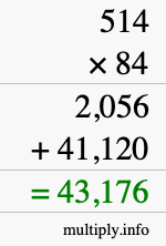 How to calculate 514 times 84 using long multiplication