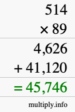 How to calculate 514 times 89 using long multiplication