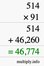 How to calculate 514 times 91 using long multiplication