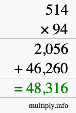 How to calculate 514 times 94 using long multiplication