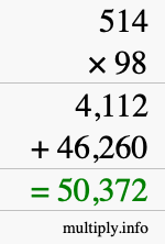 How to calculate 514 times 98 using long multiplication
