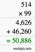 How to calculate 514 times 99 using long multiplication