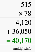 How to calculate 515 times 78 using long multiplication