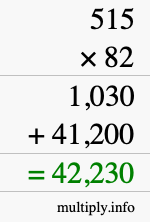 How to calculate 515 times 82 using long multiplication