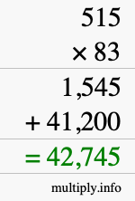 How to calculate 515 times 83 using long multiplication