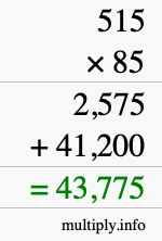 How to calculate 515 times 85 using long multiplication How to calculate 515 times 85 using long multiplication