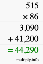 How to calculate 515 times 86 using long multiplication