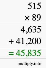 How to calculate 515 times 89 using long multiplication