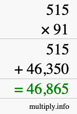 How to calculate 515 times 91 using long multiplication