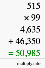 How to calculate 515 times 99 using long multiplication