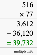 How to calculate 516 times 77 using long multiplication