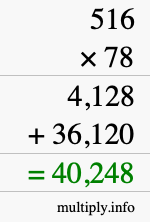 How to calculate 516 times 78 using long multiplication