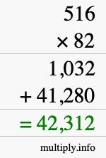How to calculate 516 times 82 using long multiplication