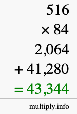 How to calculate 516 times 84 using long multiplication
