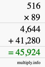 How to calculate 516 times 89 using long multiplication