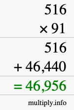 How to calculate 516 times 91 using long multiplication