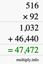 How to calculate 516 times 92 using long multiplication