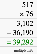 How to calculate 517 times 76 using long multiplication