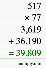 How to calculate 517 times 77 using long multiplication