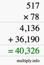 How to calculate 517 times 78 using long multiplication