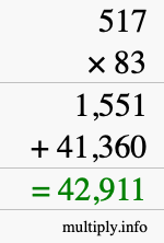 How to calculate 517 times 83 using long multiplication