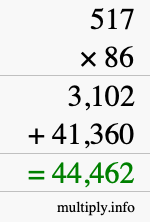 How to calculate 517 times 86 using long multiplication
