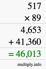 How to calculate 517 times 89 using long multiplication