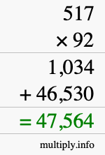 How to calculate 517 times 92 using long multiplication