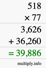 How to calculate 518 times 77 using long multiplication