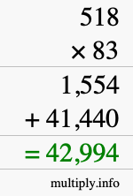 How to calculate 518 times 83 using long multiplication