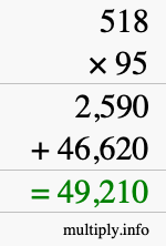 How to calculate 518 times 95 using long multiplication