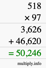 How to calculate 518 times 97 using long multiplication