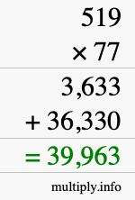 How to calculate 519 times 77 using long multiplication