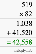 How to calculate 519 times 82 using long multiplication