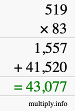 How to calculate 519 times 83 using long multiplication