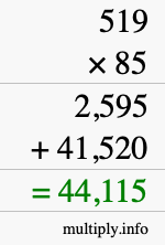 How to calculate 519 times 85 using long multiplication