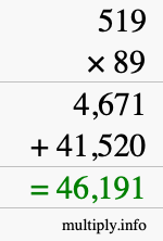 How to calculate 519 times 89 using long multiplication