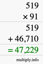 How to calculate 519 times 91 using long multiplication