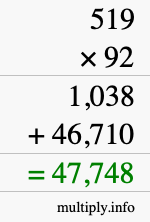 How to calculate 519 times 92 using long multiplication How to calculate 519 times 92 using long multiplication