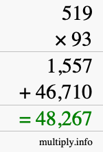 How to calculate 519 times 93 using long multiplication