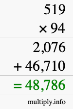 How to calculate 519 times 94 using long multiplication