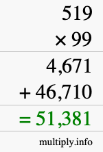 How to calculate 519 times 99 using long multiplication